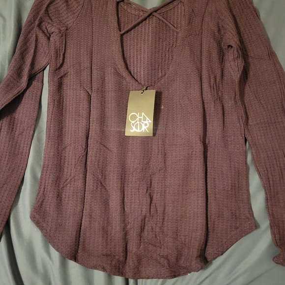 Chaser Longsleeve Stappy Back Waffle Knit Top  size medium new with tags - Picture 3 of 4